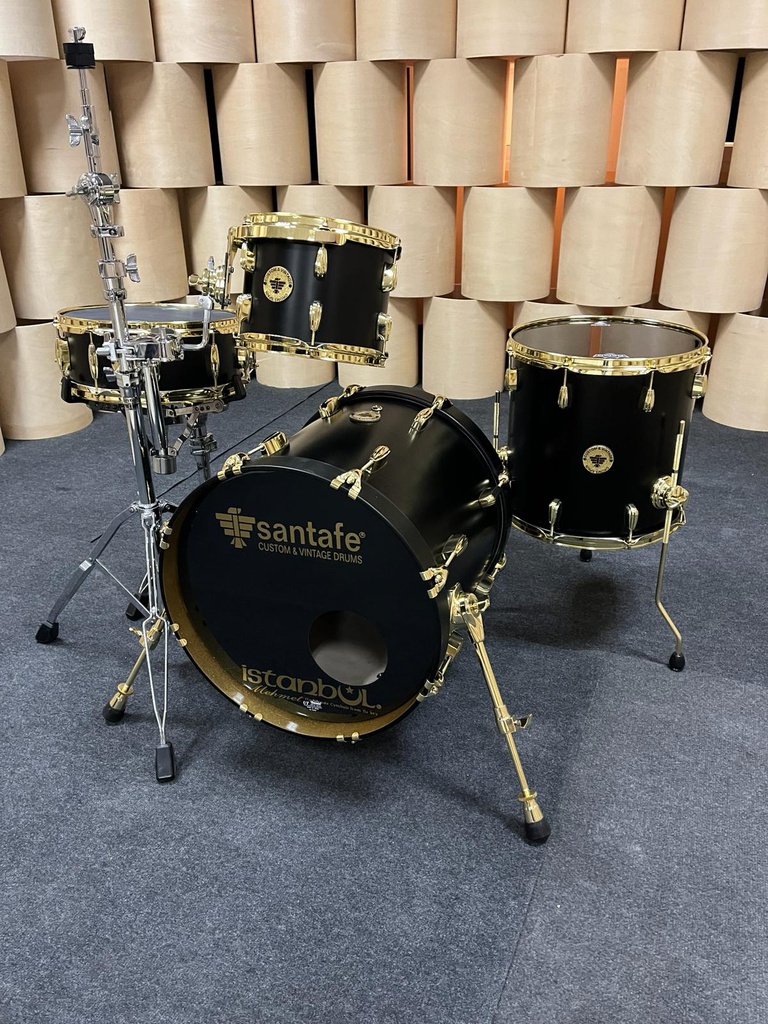 Set Abd Custom Jazz 18/10/14F/14x5.6&quot; Negro Opaco, detalles Sparkle Oro, Bellotas Oro